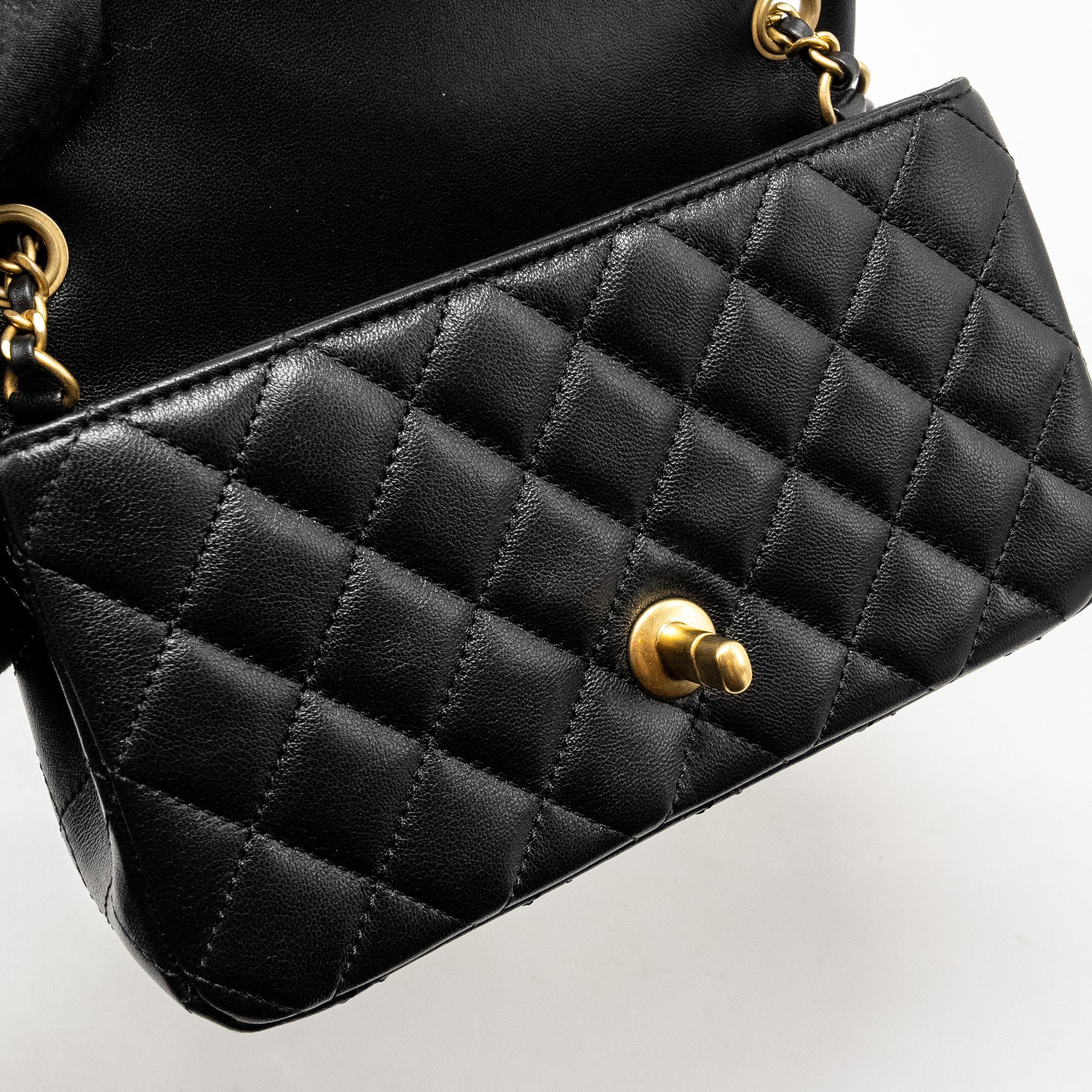 CHANEL 24K PEARL CRUSH MINI RECTANGULAR FLAP BAG SHINY LAMBSKIN BLACK GHW (MICROCHIP)