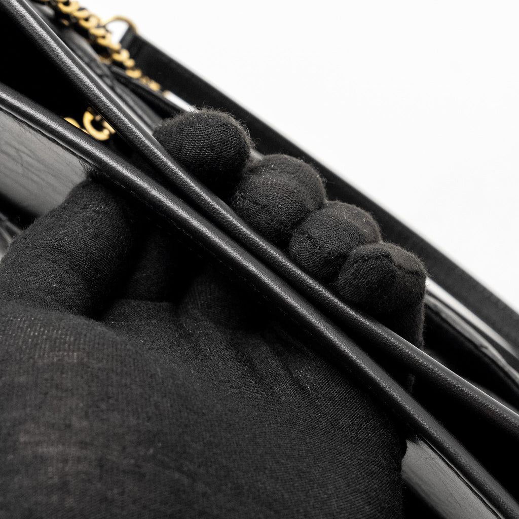 CHANEL 23S CLUTCH BAG WITH CHAIN CALFSKIN BLACK BRUSH GHW (MICROCHIP)