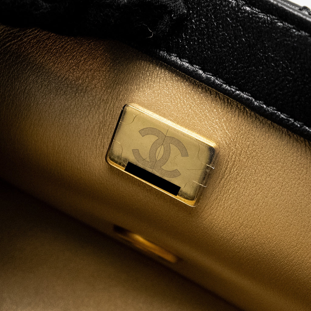CHANEL 24K PEARL CRUSH MINI RECTANGULAR FLAP BAG SHINY LAMBSKIN BLACK GHW (MICROCHIP)