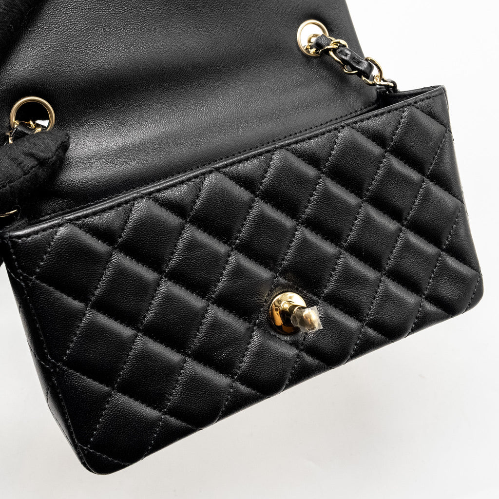 CHANEL MINI RECTANGULAR FLAP BAG LAMBSKIN BLACK LGHW (MICROCHIP)