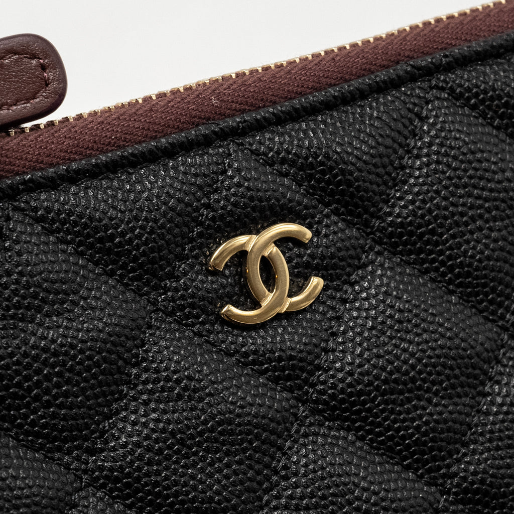 CHANEL CLASSIC SMALL ZIPPED POUCH GRAINED SHINY CALFSKIN BLACK LGHW (MICROCHIP)