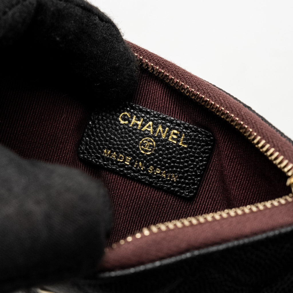 CHANEL CLASSIC SMALL ZIPPED POUCH GRAINED SHINY CALFSKIN BLACK LGHW (MICROCHIP)