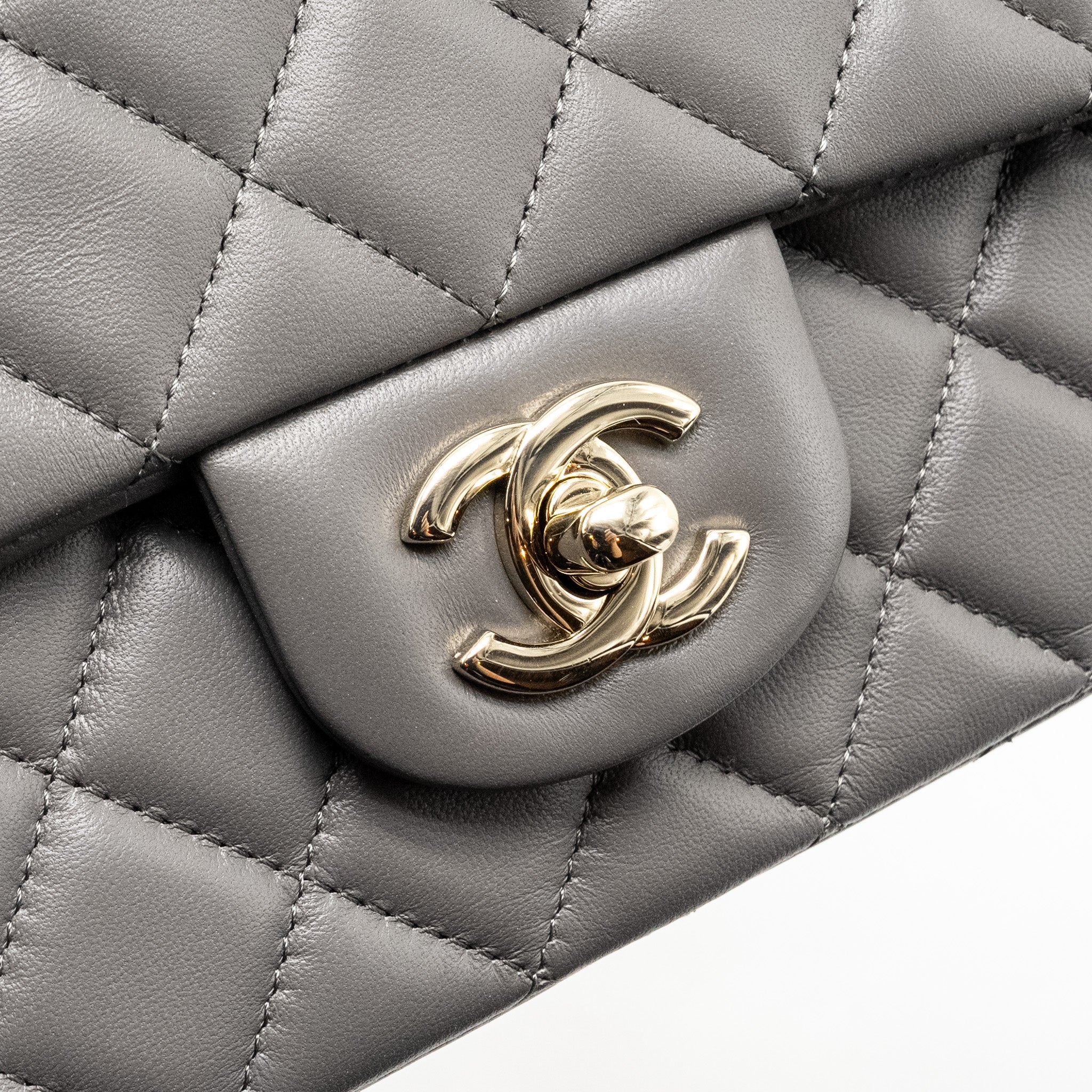 CHANEL MINI RECTANGULAR FLAP BAG LAMBSKIN GREY LGHW (MICROCHIP)