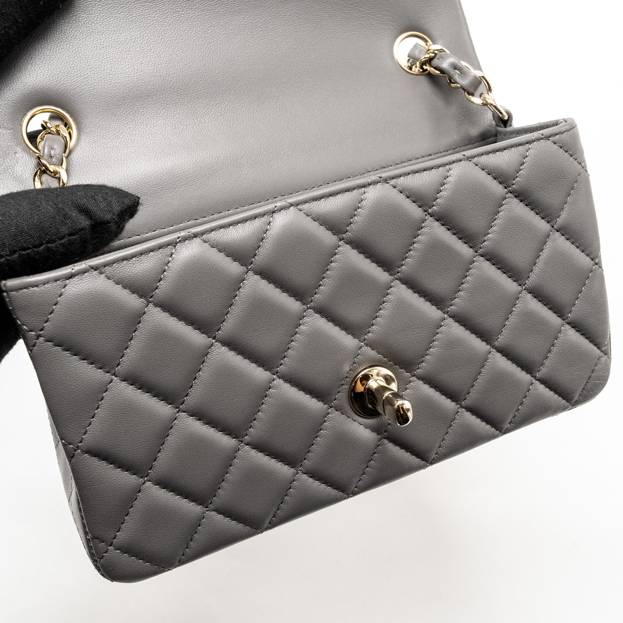 CHANEL MINI RECTANGULAR FLAP BAG LAMBSKIN GREY LGHW (MICROCHIP)
