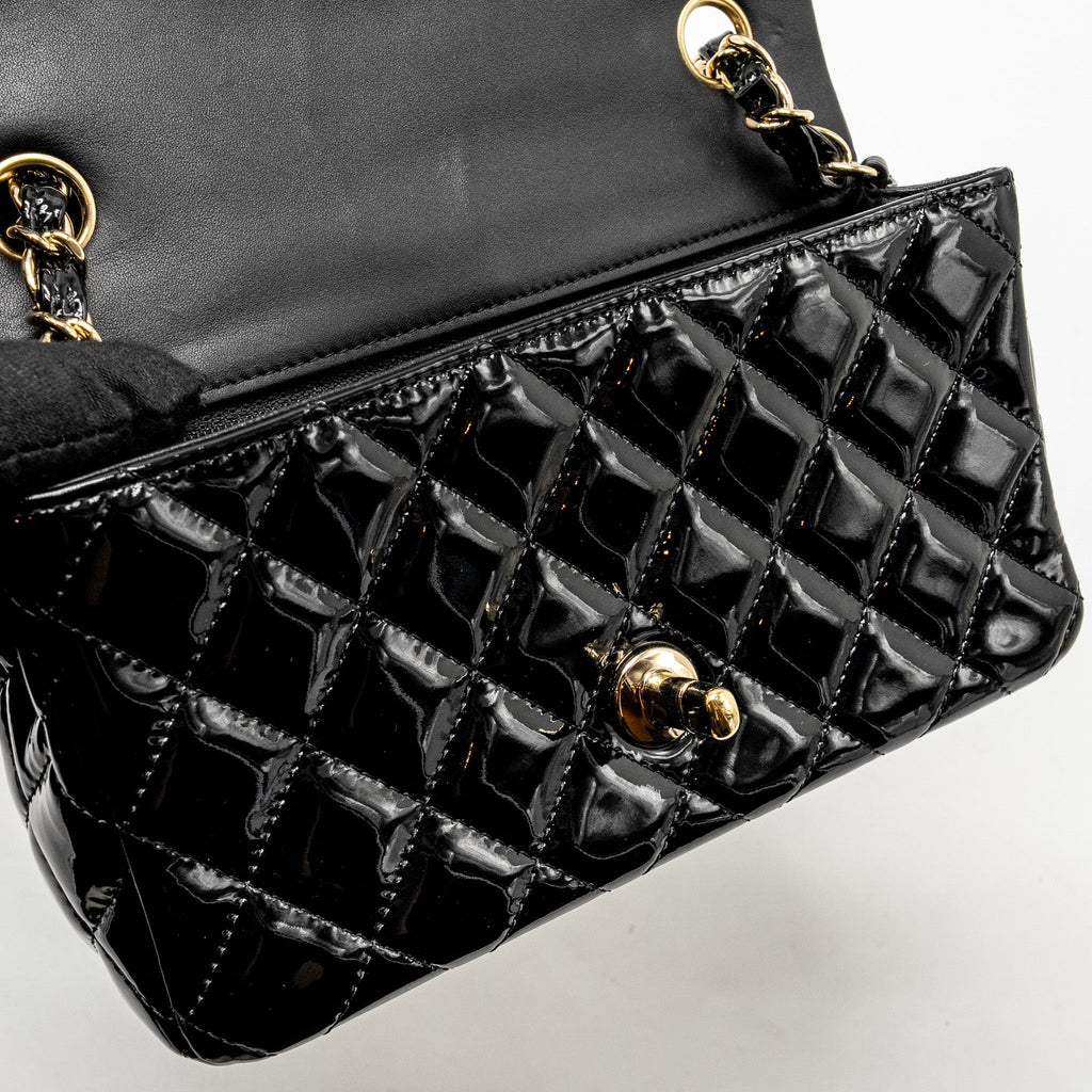 CHANEL MINI RECTANGULAR FLAP BAG PATENT BLACK LGHW