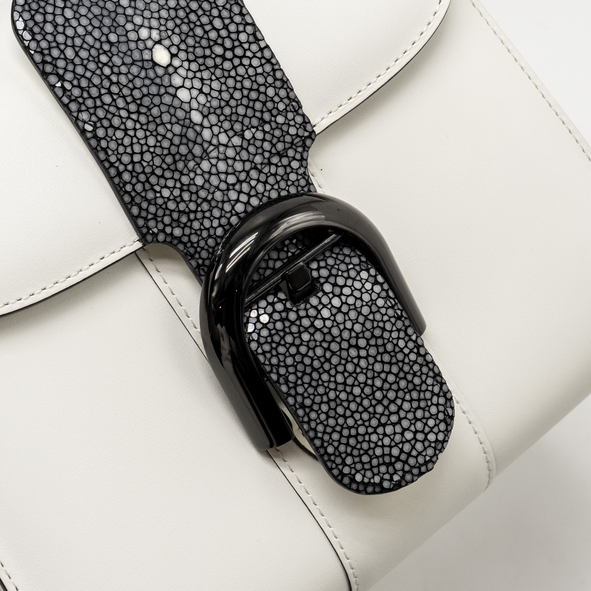 DELVAUX MINI BRILLIANT BAG CALFSKIN/GALUCHAT WHITE/BLACK WITH BLACK HARDWARE