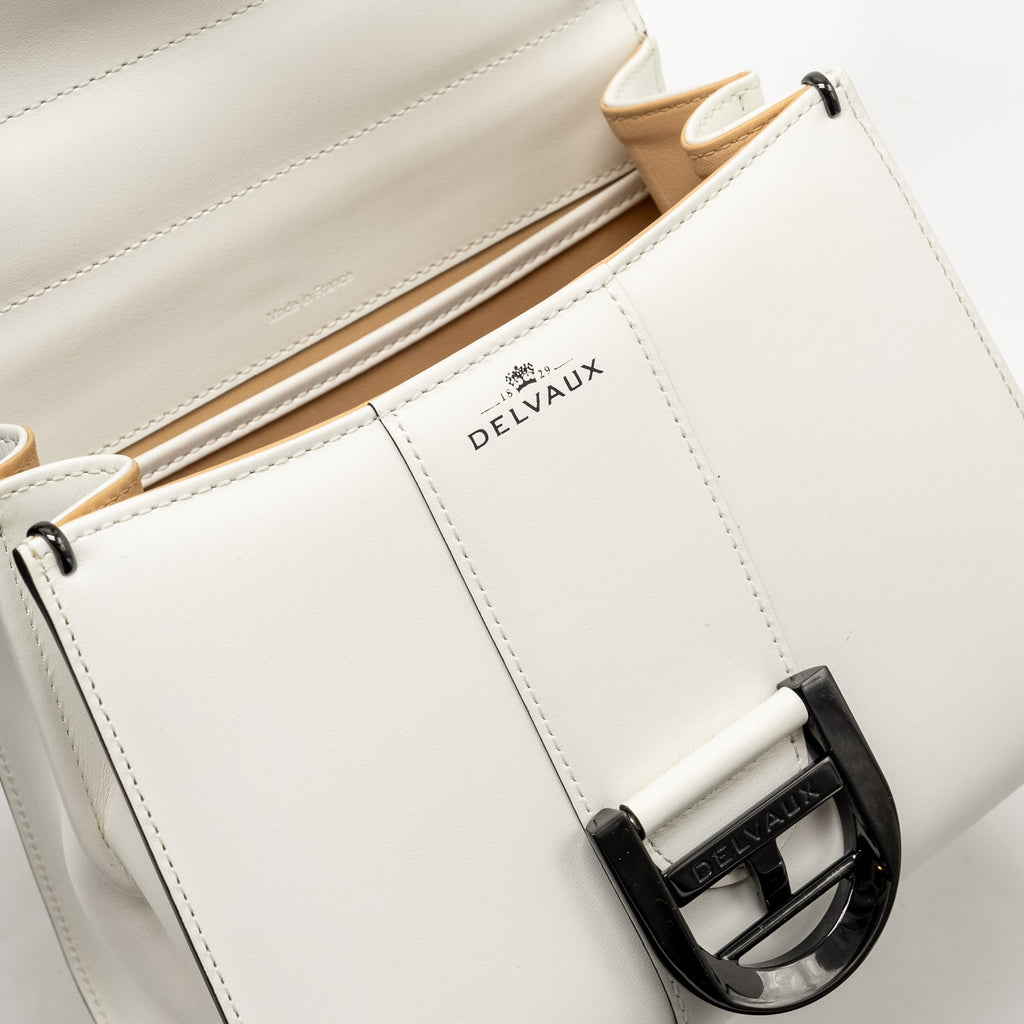 DELVAUX MINI BRILLIANT BAG CALFSKIN/GALUCHAT WHITE/BLACK WITH BLACK HARDWARE