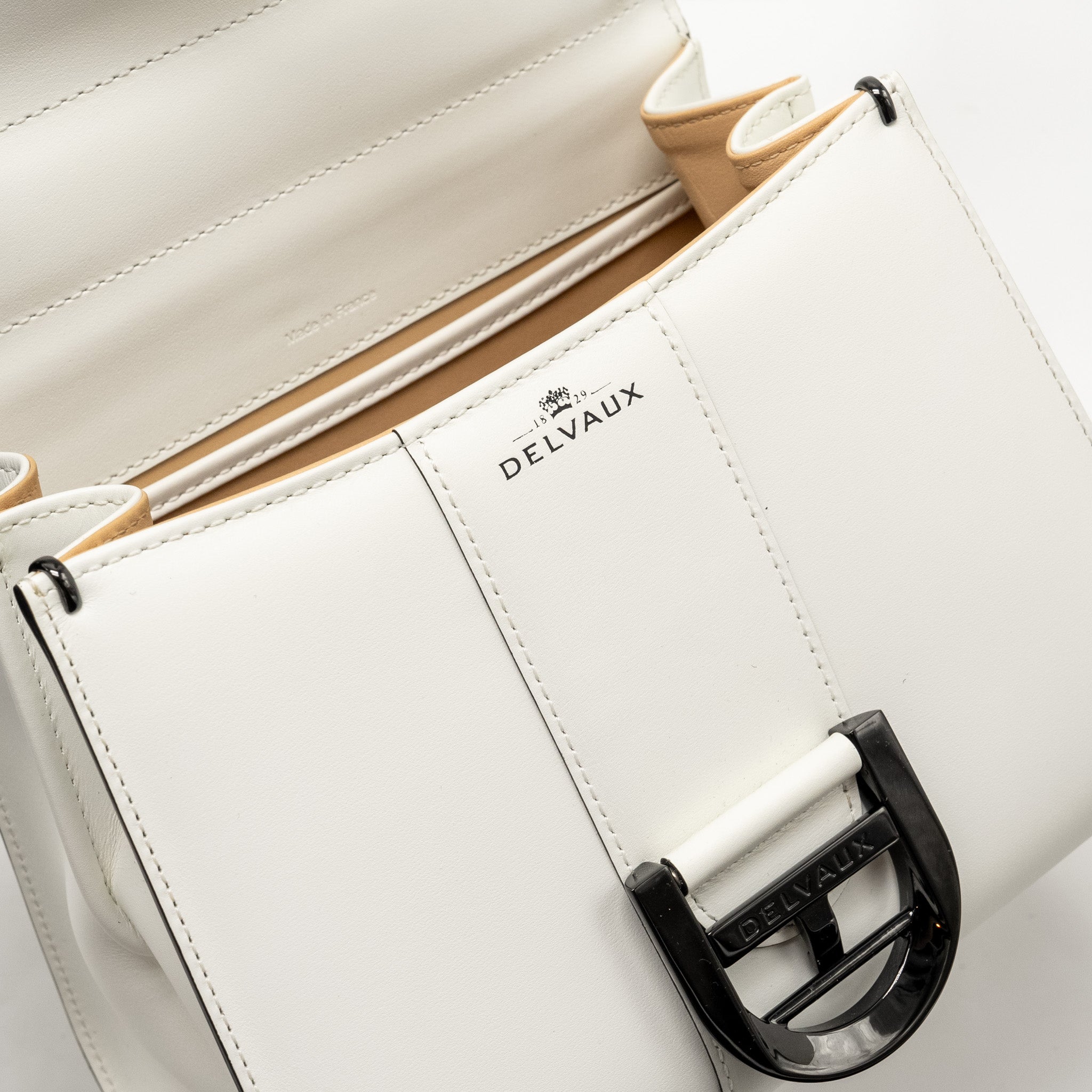 DELVAUX MINI BRILLIANT BAG CALFSKIN/GALUCHAT WHITE/BLACK WITH BLACK HARDWARE