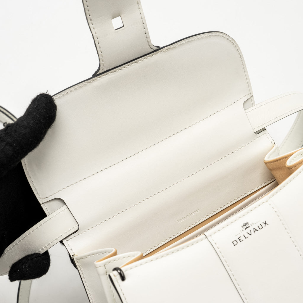 DELVAUX MINI BRILLIANT BAG CALFSKIN/GALUCHAT WHITE/BLACK WITH BLACK HARDWARE