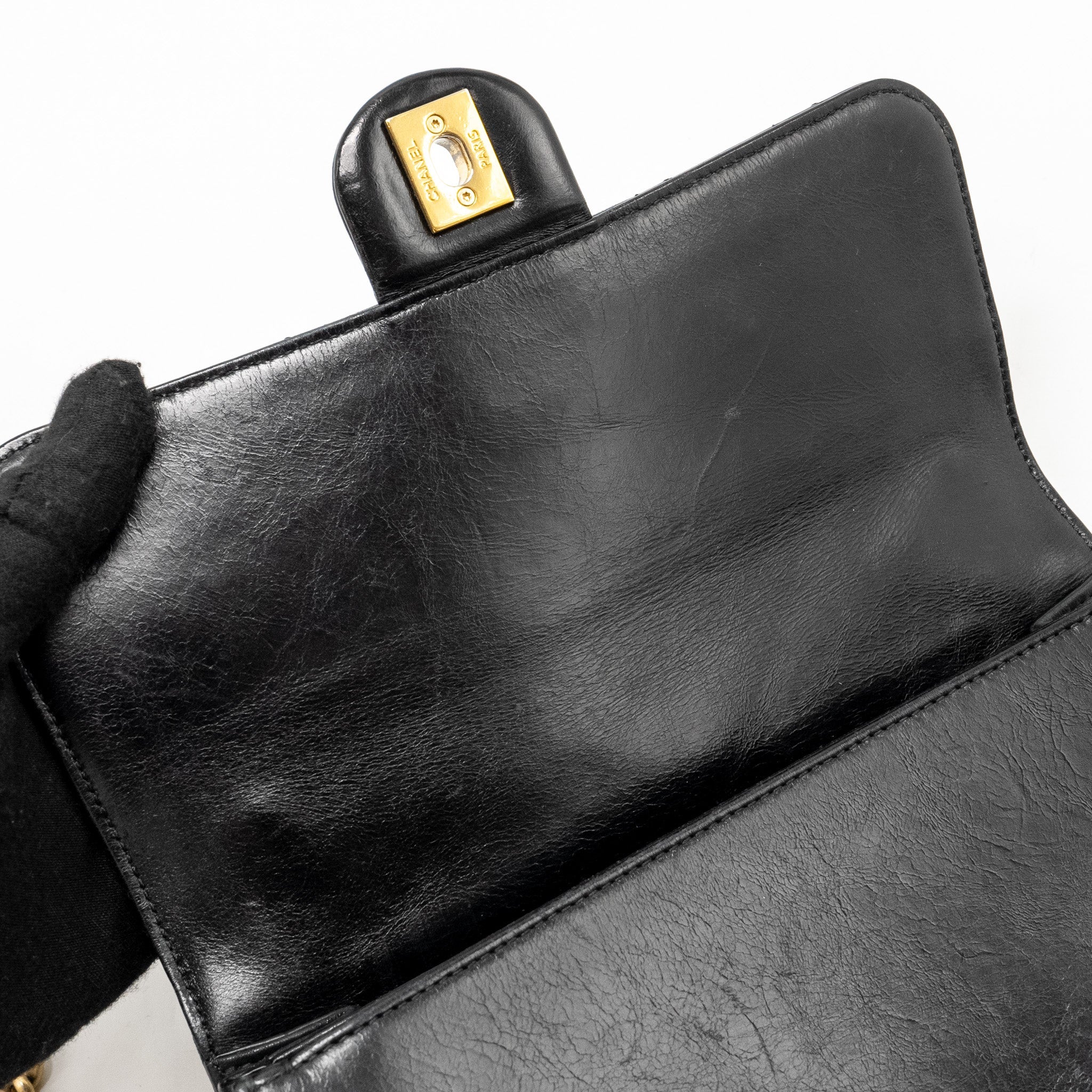 CHANEL QUILTED FLAP BAG WITH GIANT CHAIN HANDLE CALFSKIN BLACK GHW