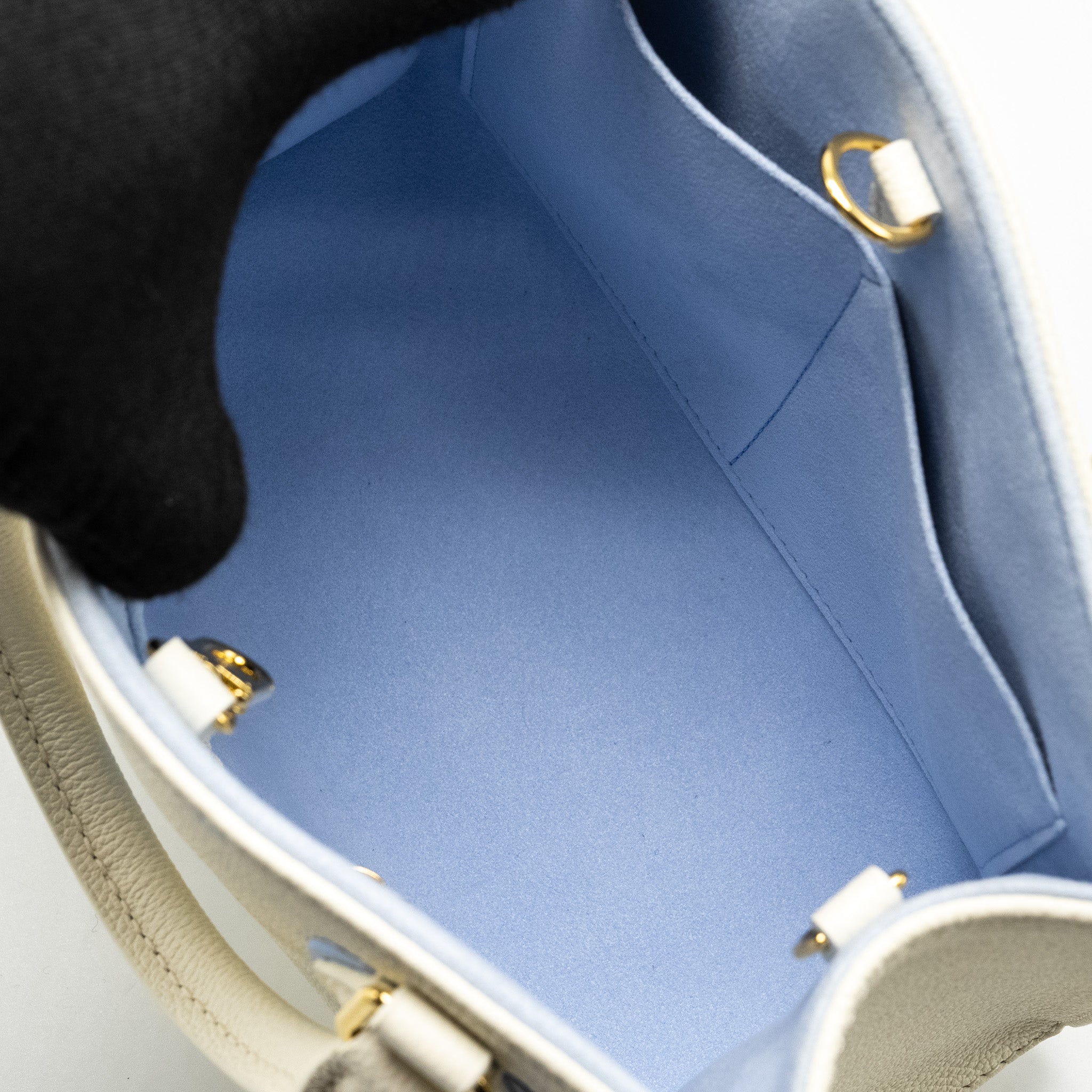 LOUIS VUITTON ONTHEGO PM BICOLOUR MONOGRAM EMPREINTE LATTE/CANDY BLUE GHW