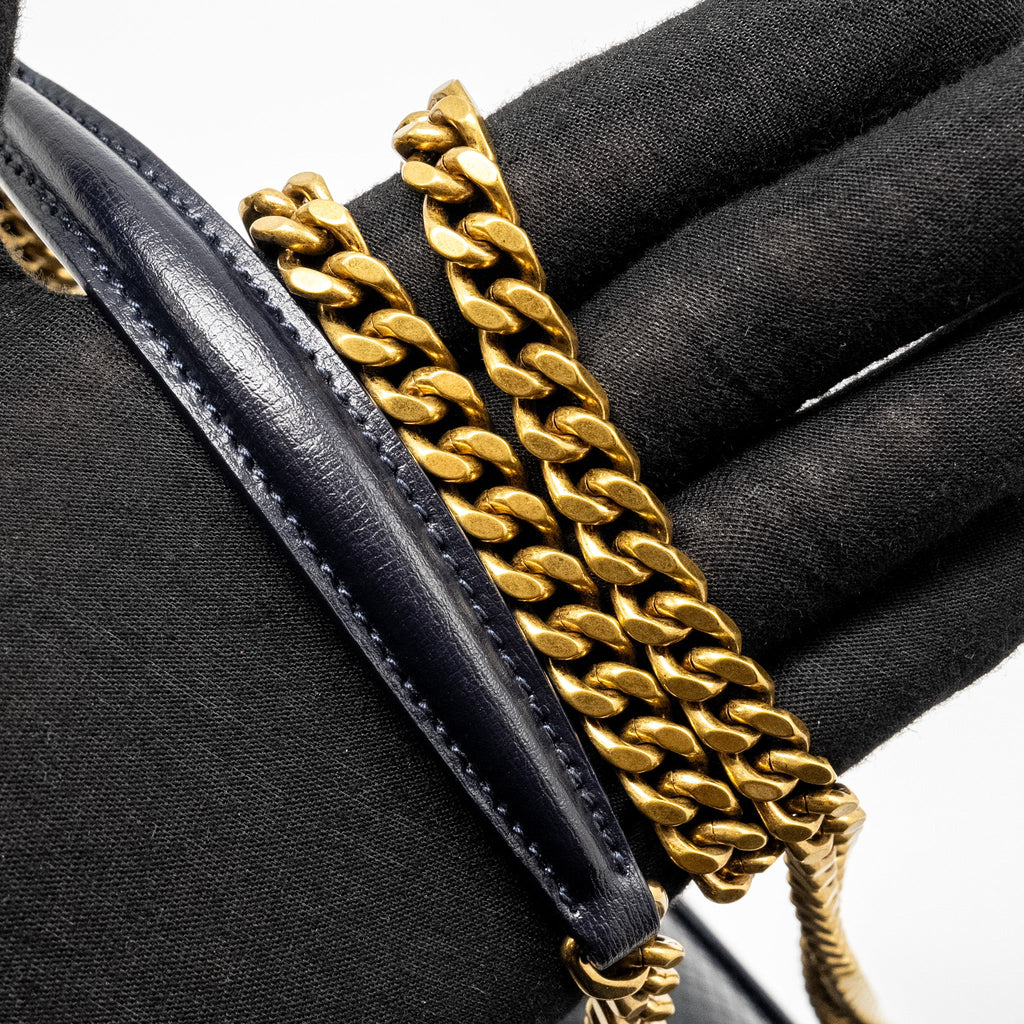 SAINT LAURENT /YSL SUNSET BAG PYTHON/SUEDE NAVY GHW