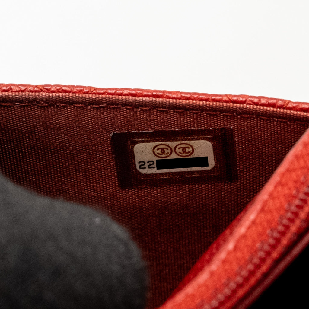 CHANEL BOY WALLET ON CHAIN CAVIAR RED RUTHENIUM SILVER HARDWARE