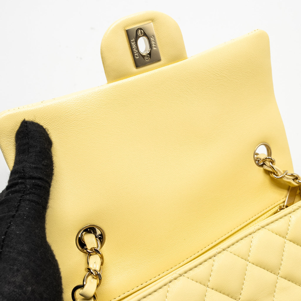 CHANEL MINI RECTANGULAR FLAP BAG LAMBSKIN YELLOW LGHW