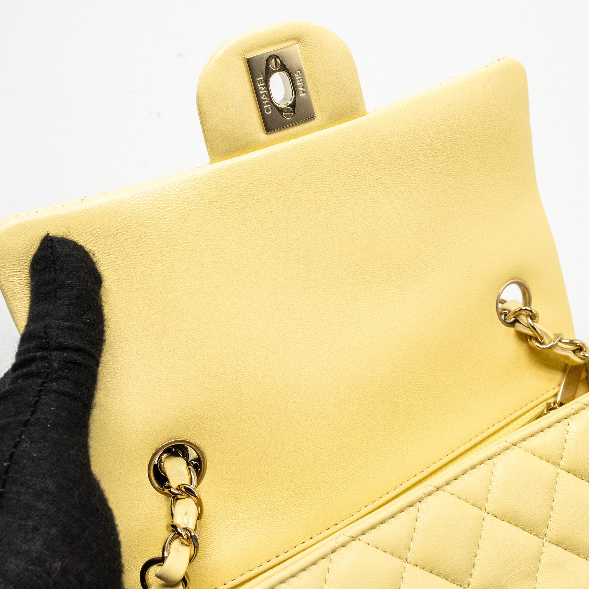 CHANEL MINI RECTANGULAR FLAP BAG LAMBSKIN YELLOW LGHW