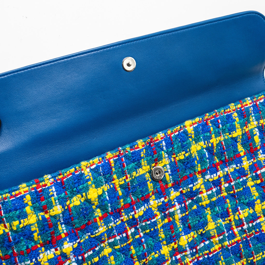 CHANEL QUILTED O-CASE POUCH TWEED/LEATHER BLUE/MULTICOLOUR SHW