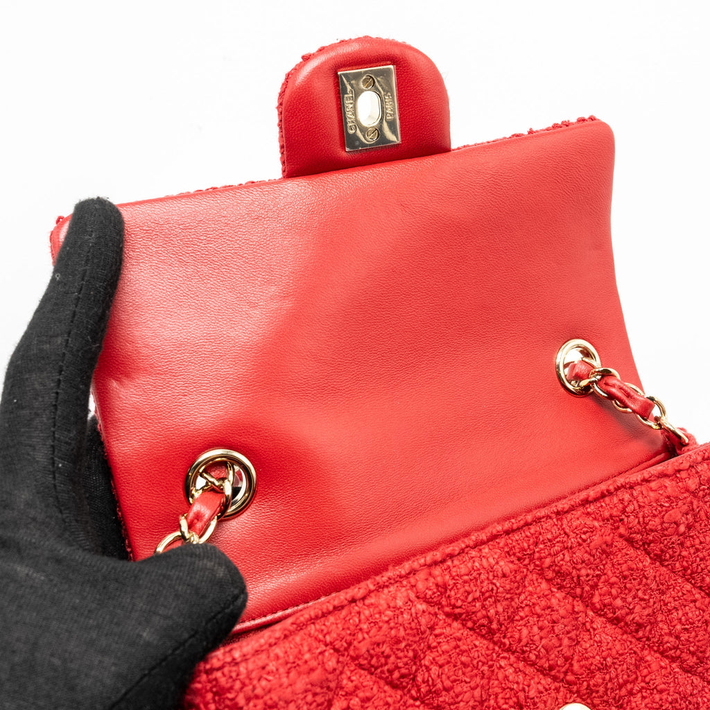 CHANEL MINI RECTANGULAR FLAP BAG TWEED RED LGHW (MICROCHIP)