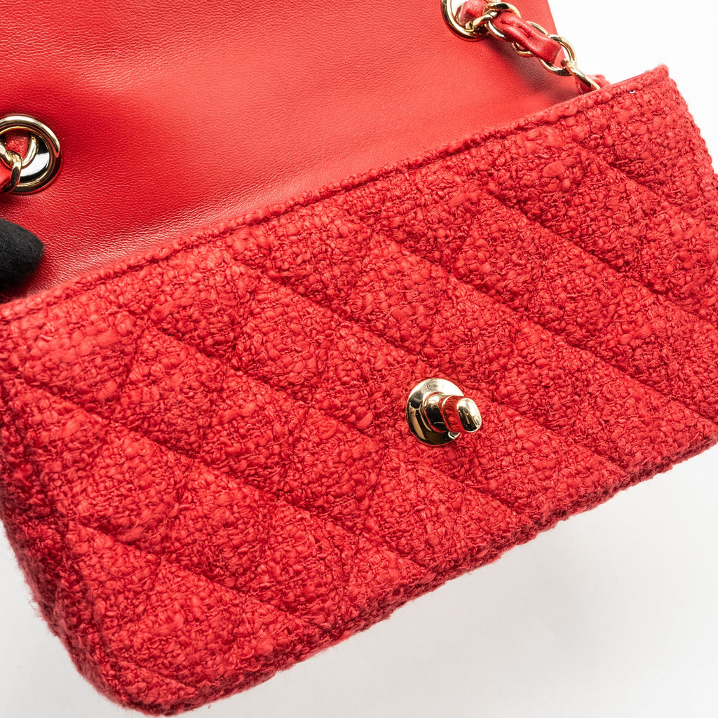 CHANEL MINI RECTANGULAR FLAP BAG TWEED RED LGHW (MICROCHIP)