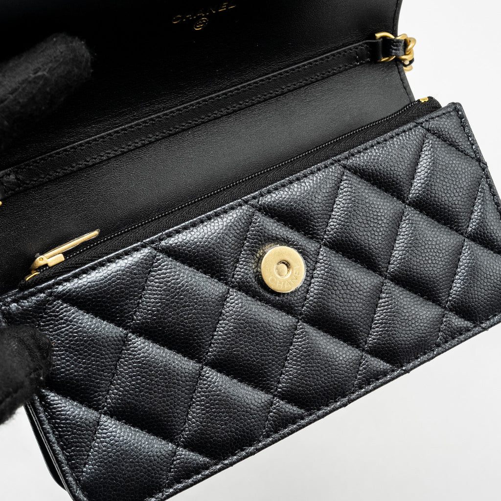 CHANEL 23B MINI FLAP WALLET WITH ADJUSTABLE CHAIN CAVIAR IRIDESCENT BLACK GHW (MICROCHIP)
