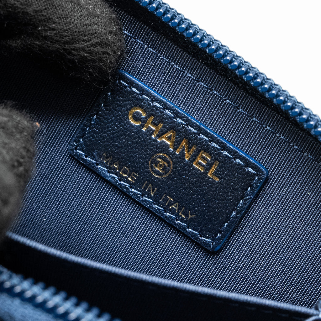 CHANEL BOY ZIP CARD HOLDER/COIN PURSE LAMBSKIN METALLIC BLUE GHW