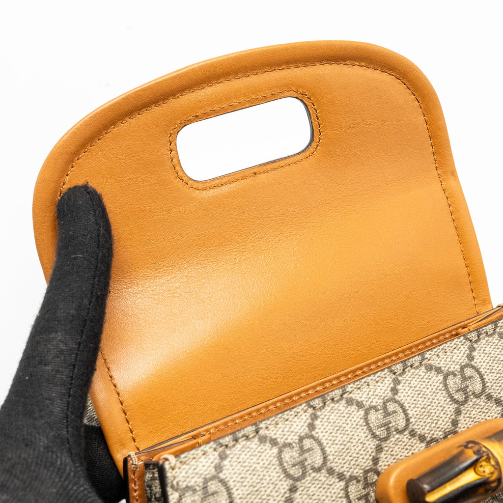 GUCCI BAMBOO 1947 MINI BELT BAG GG SUPREME CANVAS/LEATHER SHW