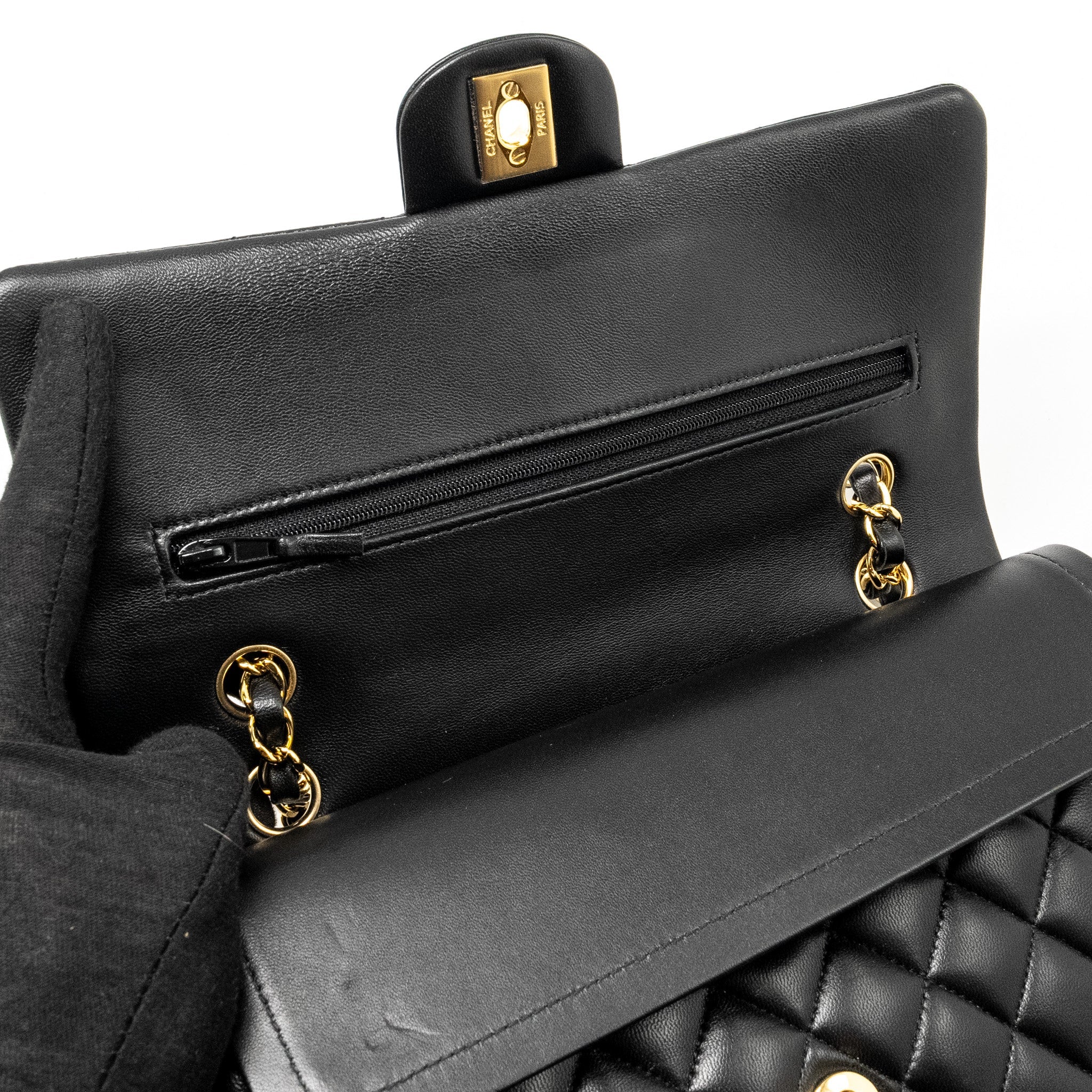 CHANEL MEDIUM CLASSIC DOUBLE FLAP BAG LAMBSKIN BLACK GHW