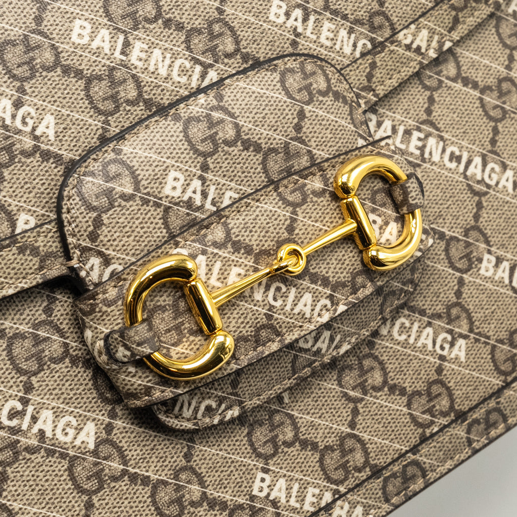 GUCCI X BALENCIAGA HORSEBIT 1955 BAG GG SUPREME/BALENCIAGA PRINT CANVAS GHW