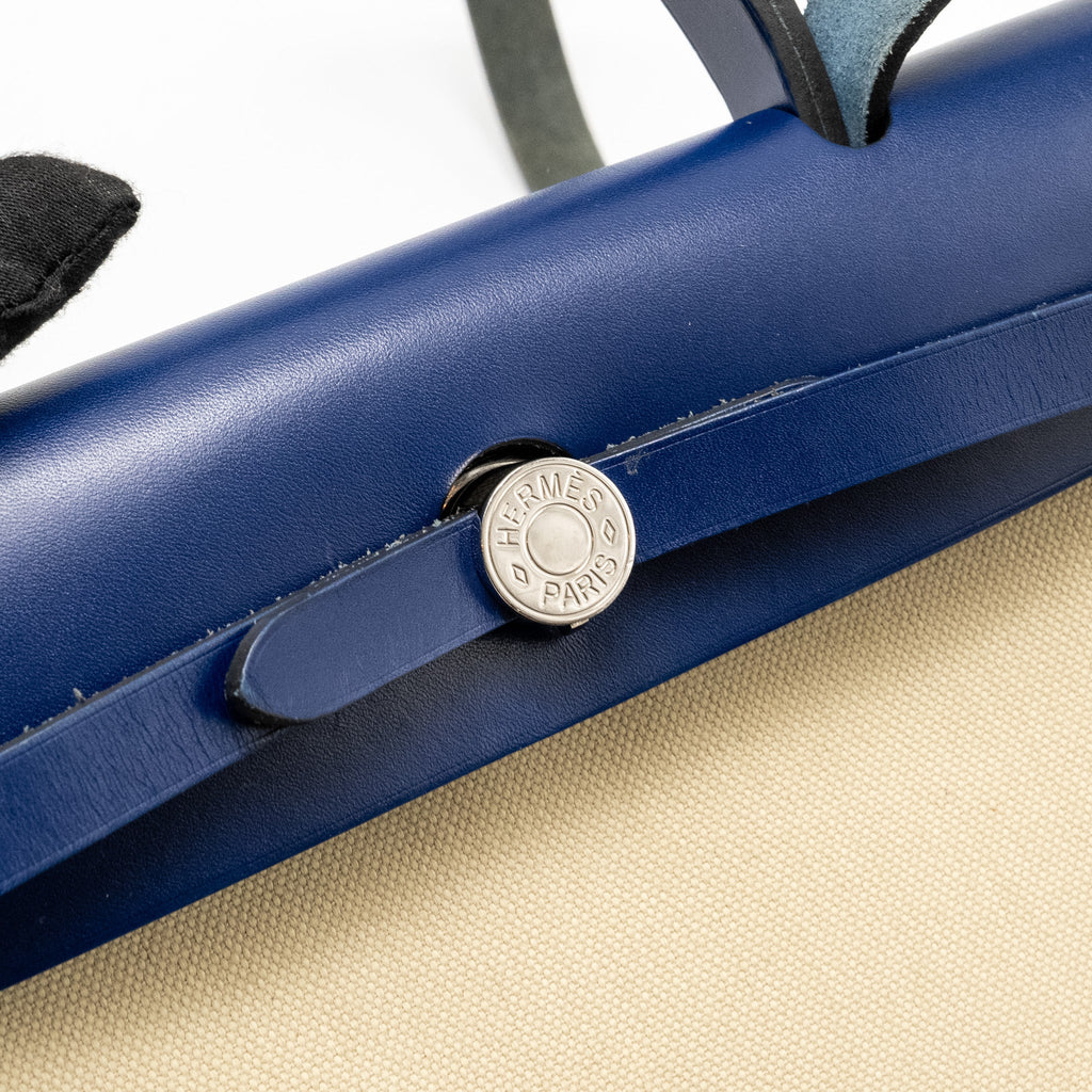 HERMES HERBAG 31 ZIP BAG CANVAS/LEATHER BLUE SHW