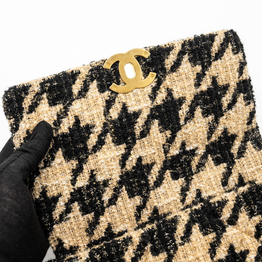 CHANEL SMALL 19 BAG TWEED BEIGE / BLACK MULTICOLOUR HARDWARE