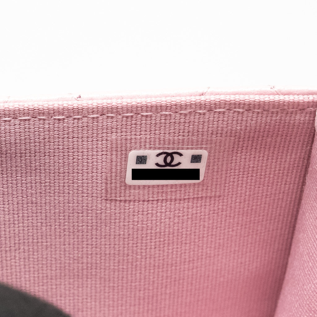 CHANEL PEARL DETAILED TOP HANDEL WALLET ON CHAIN LAMBSKIN PINK LGHW (MICROCHIP)