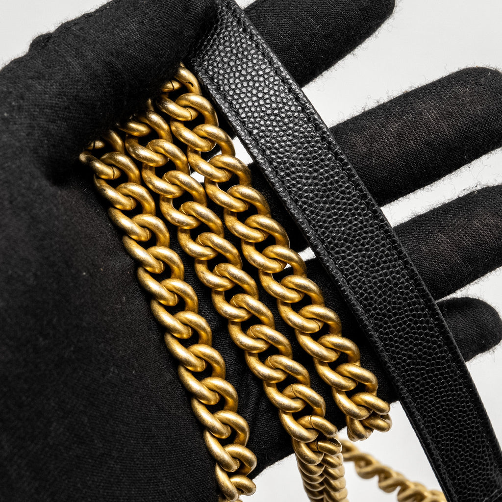 CHANEL BOY WALLET ON CHAIN CAVIAR BLACK GHW (MICROCHIP)