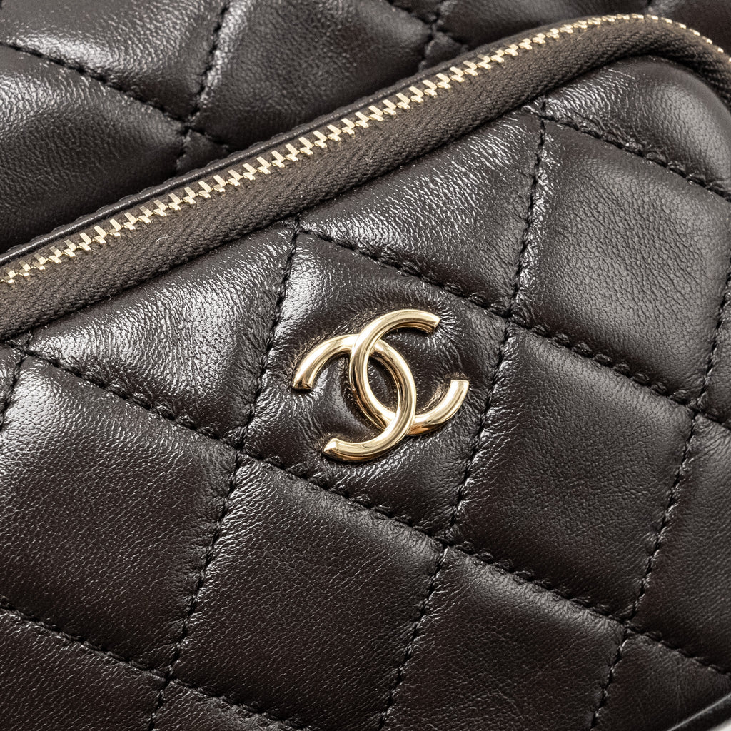 CHANEL 24K SMALL CAMERA CASE BAG SHINY CRUMPLED LAMBSKIN DARK BROWN LGHW (MICROCHIP)