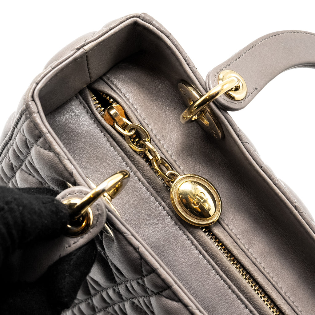 DIOR MEDIUM LADY DIOR LAMBSKIN GREY LGHW