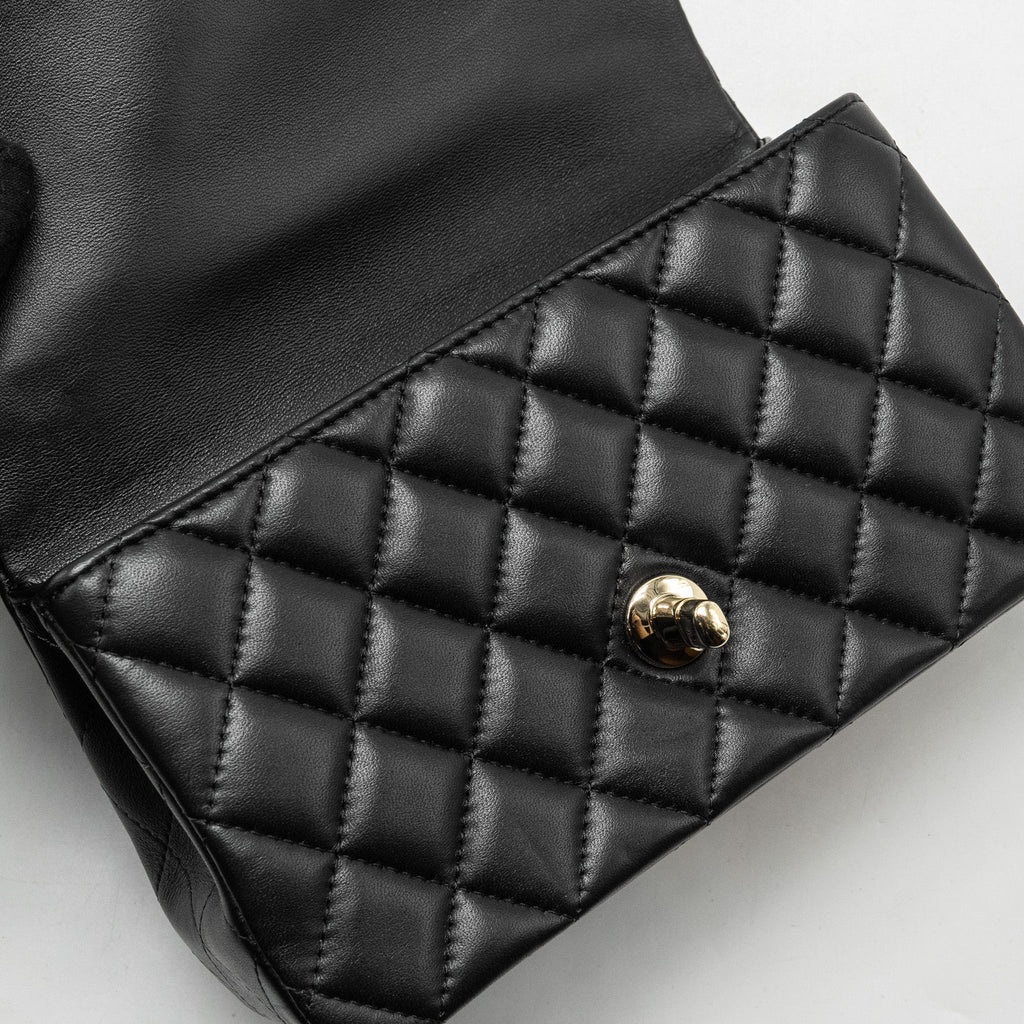 CHANEL TOP HANDLE MINI RECTANGULAR FLAP BAG LAMBSKIN BLACK LGHW (MICROCHIP)