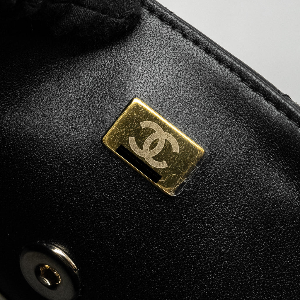 CHANEL TOP HANDLE MINI RECTANGULAR FLAP BAG LAMBSKIN BLACK LGHW (MICROCHIP)