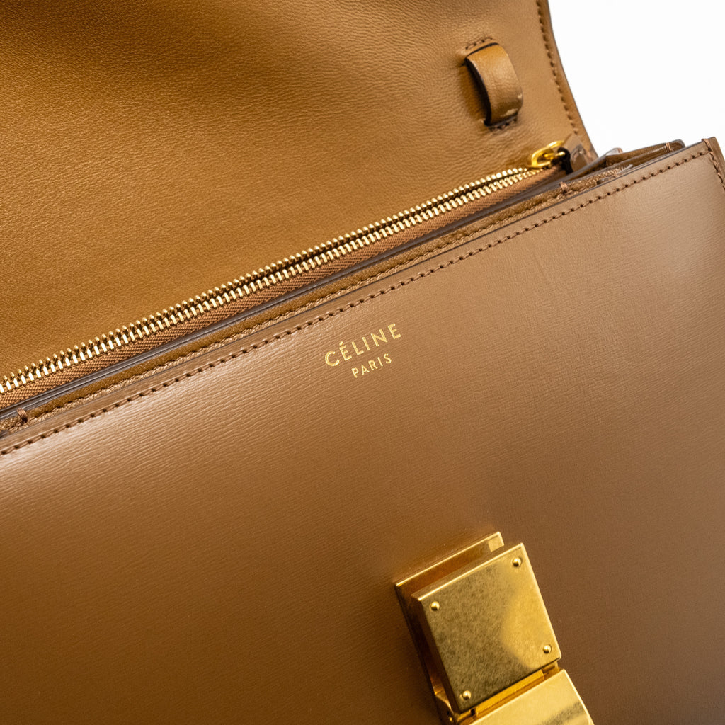 CELINE MEDIUM CLASSIC BOX CALFSKIN CAMEL GHW