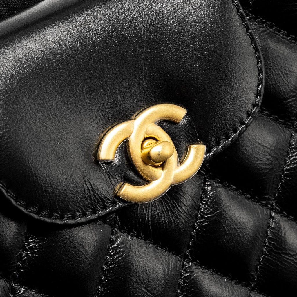 CHANEL MINI KELLY SHOPPING TOTE BAG CALFSKIN BLACK GHW (MICROCHIP)
