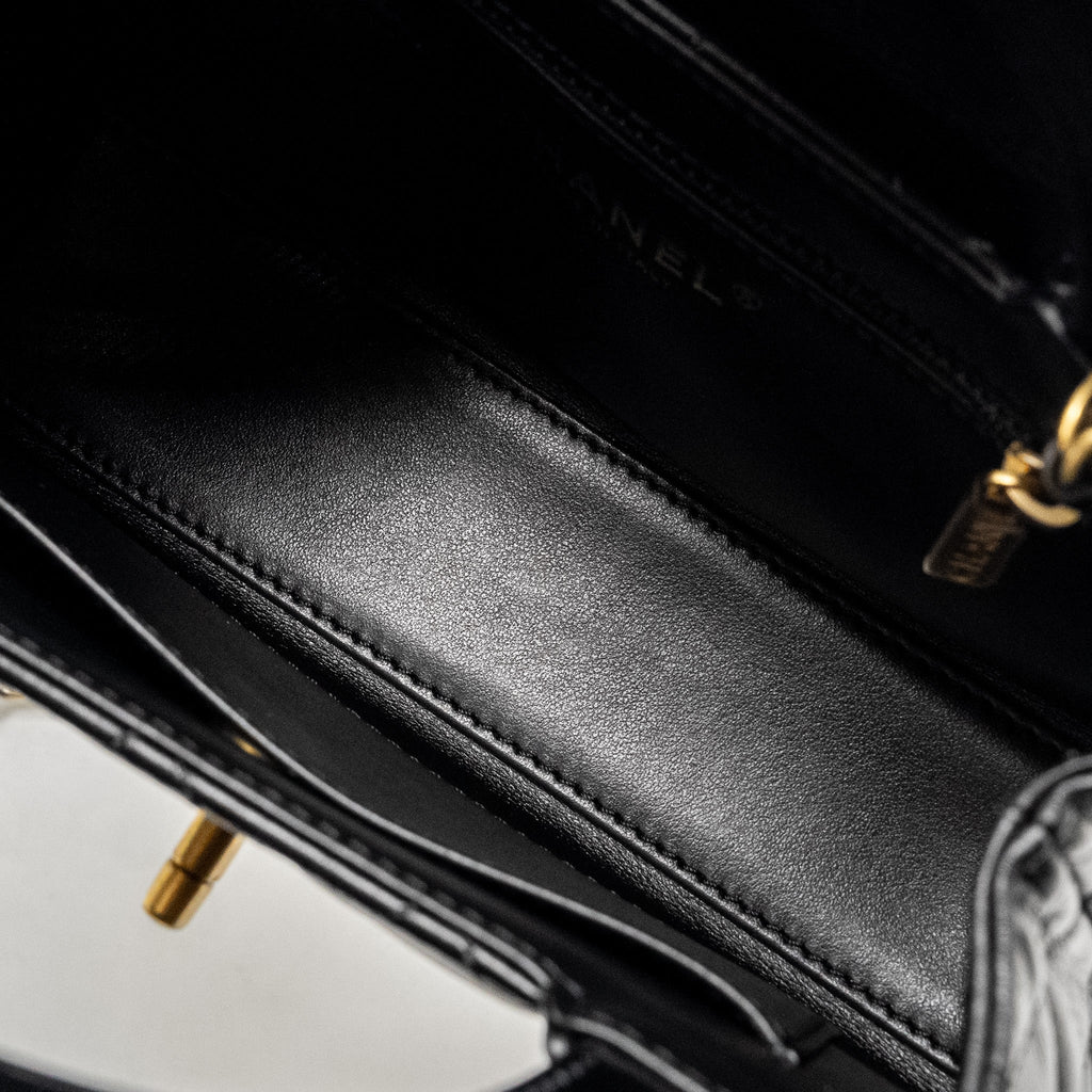 CHANEL MINI KELLY SHOPPING TOTE BAG CALFSKIN BLACK GHW (MICROCHIP)