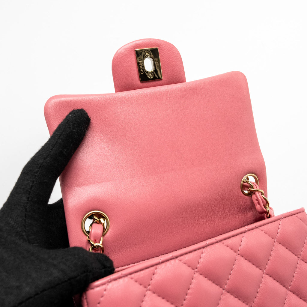 CHANEL MINI SQUARE FLAP BAG LAMBSKIN PINK LGHW (MICROCHIP)