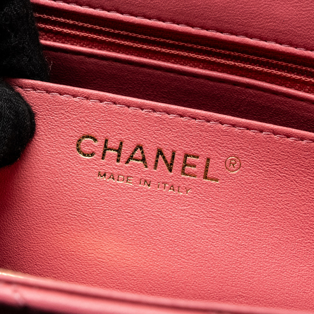 CHANEL MINI SQUARE FLAP BAG LAMBSKIN PINK LGHW (MICROCHIP)