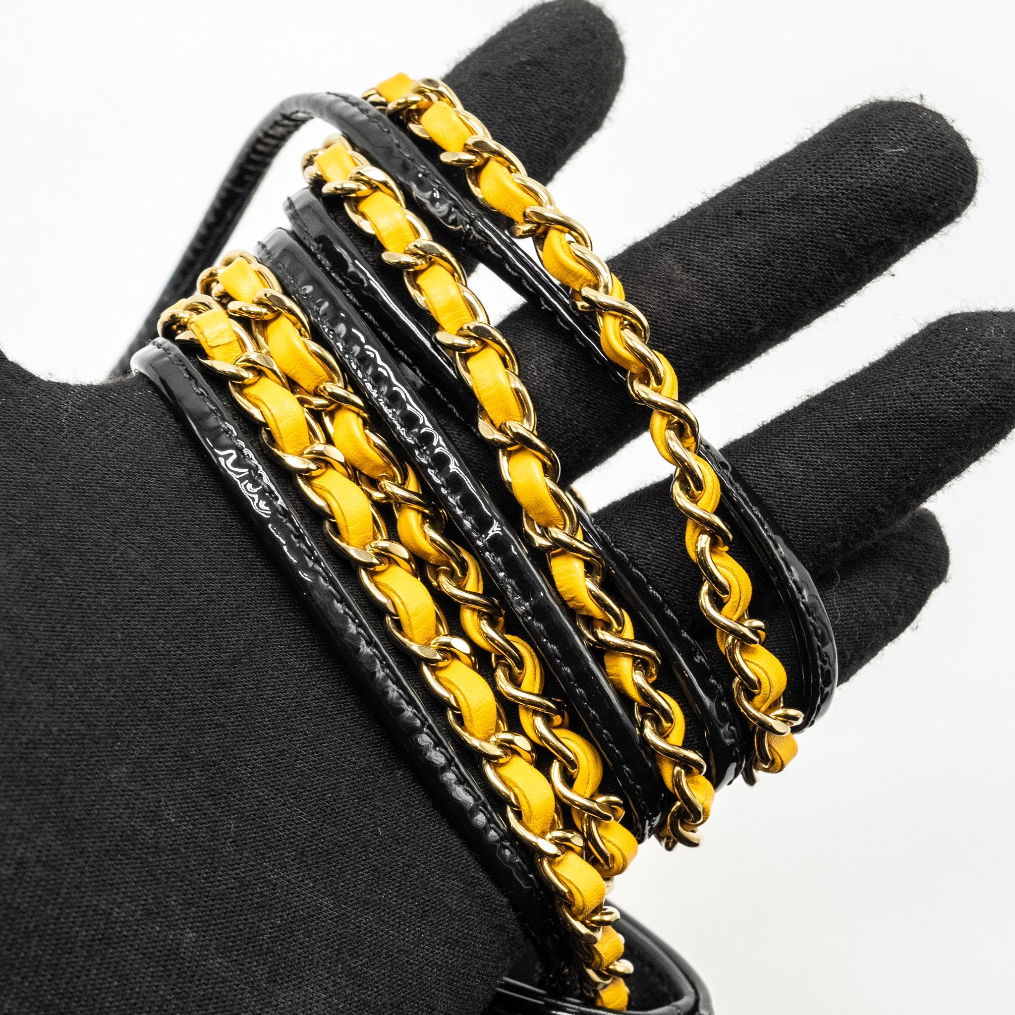 CHANEL MINI 31 BAG PATENT BLACK/YELLOW LGHW (MICROCHIP)