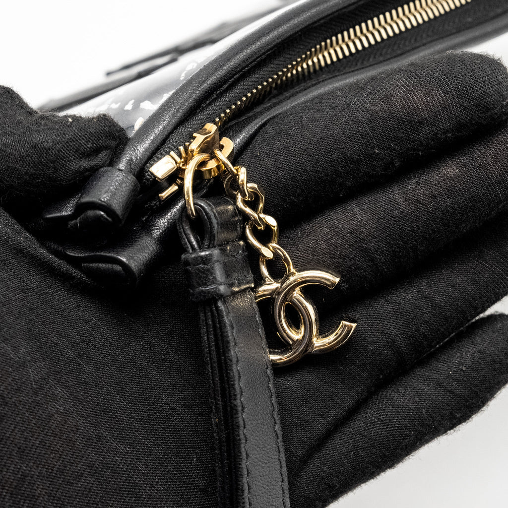 CHANEL LETTER LOGO CLUTCH BAG TWEED PVC/LAMBSKIN BLACK LGHW