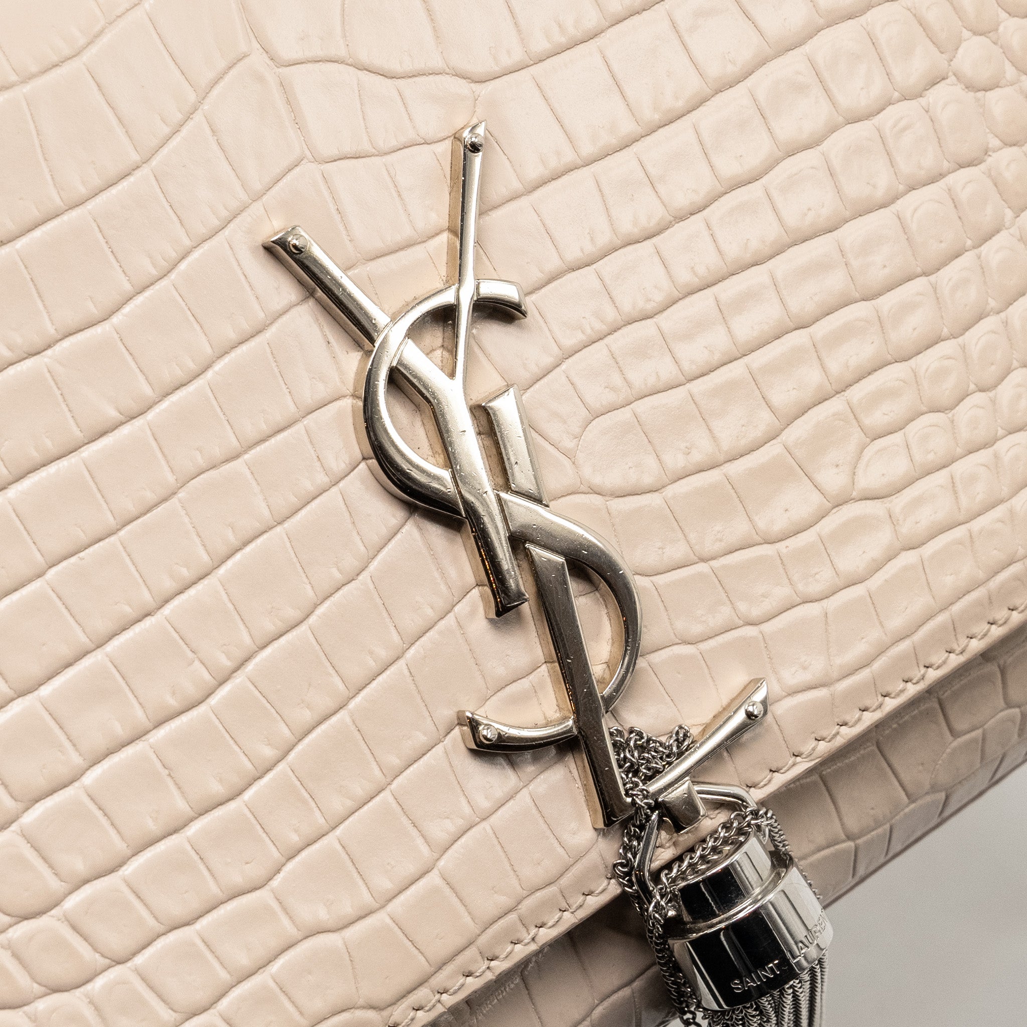 SAINT LAURENT/YSL KATE BAG CROC-EMBOSSED CALFSKIN BEIGE SHW