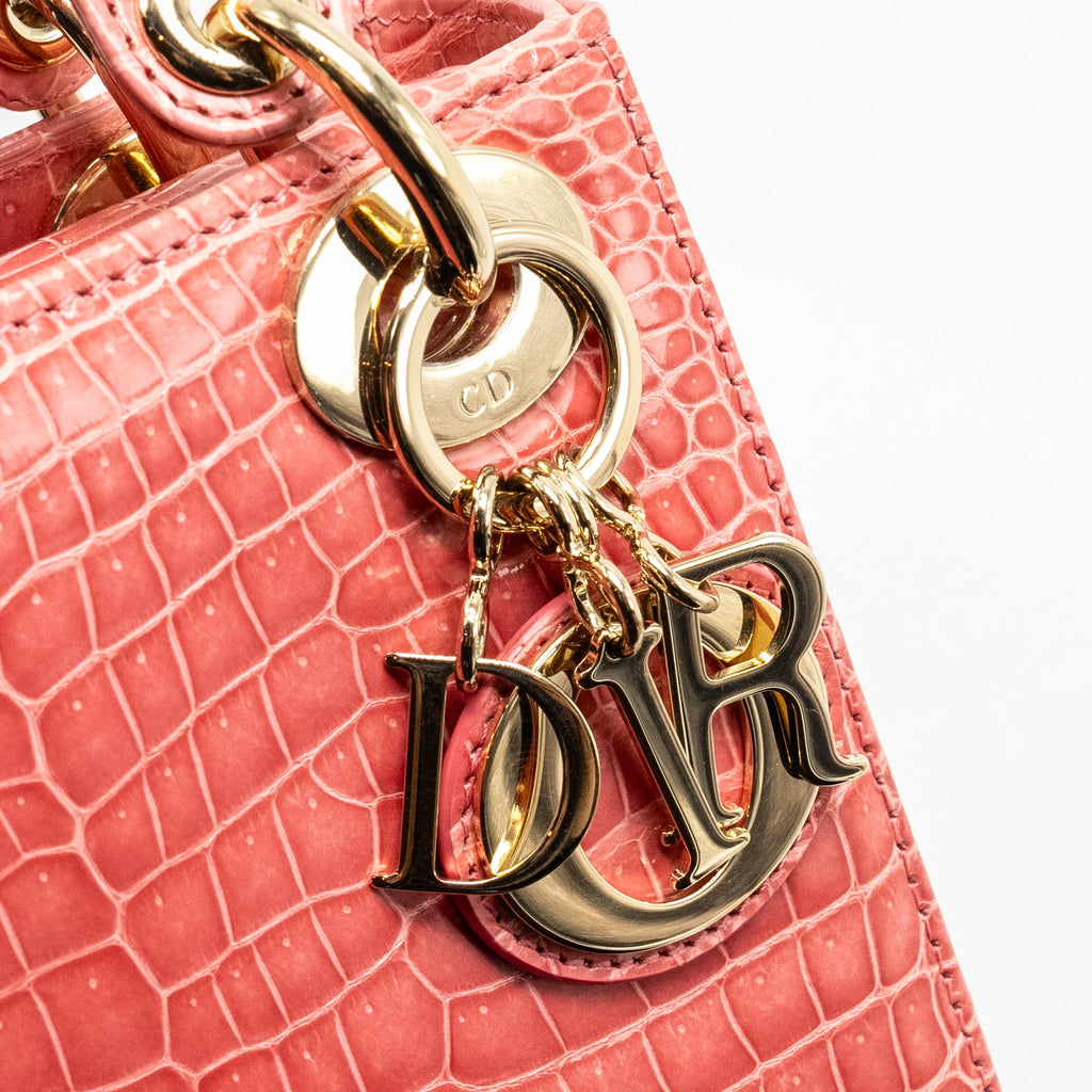 DIOR MINI LADY DIOR CROCODILE PINK LGHW