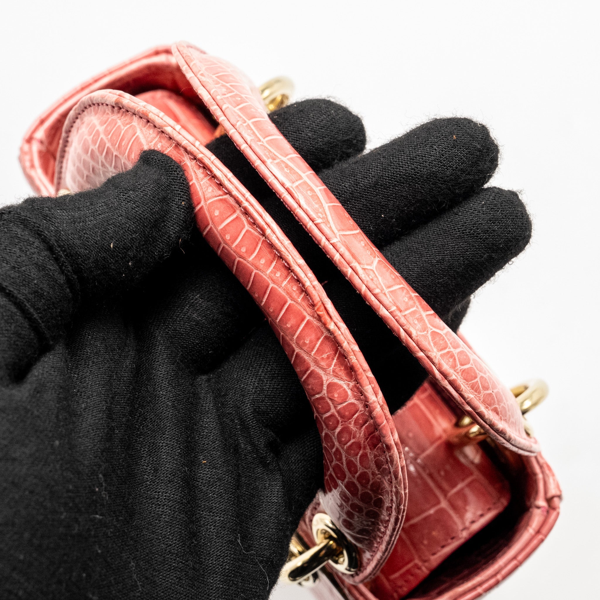 DIOR MINI LADY DIOR CROCODILE PINK LGHW