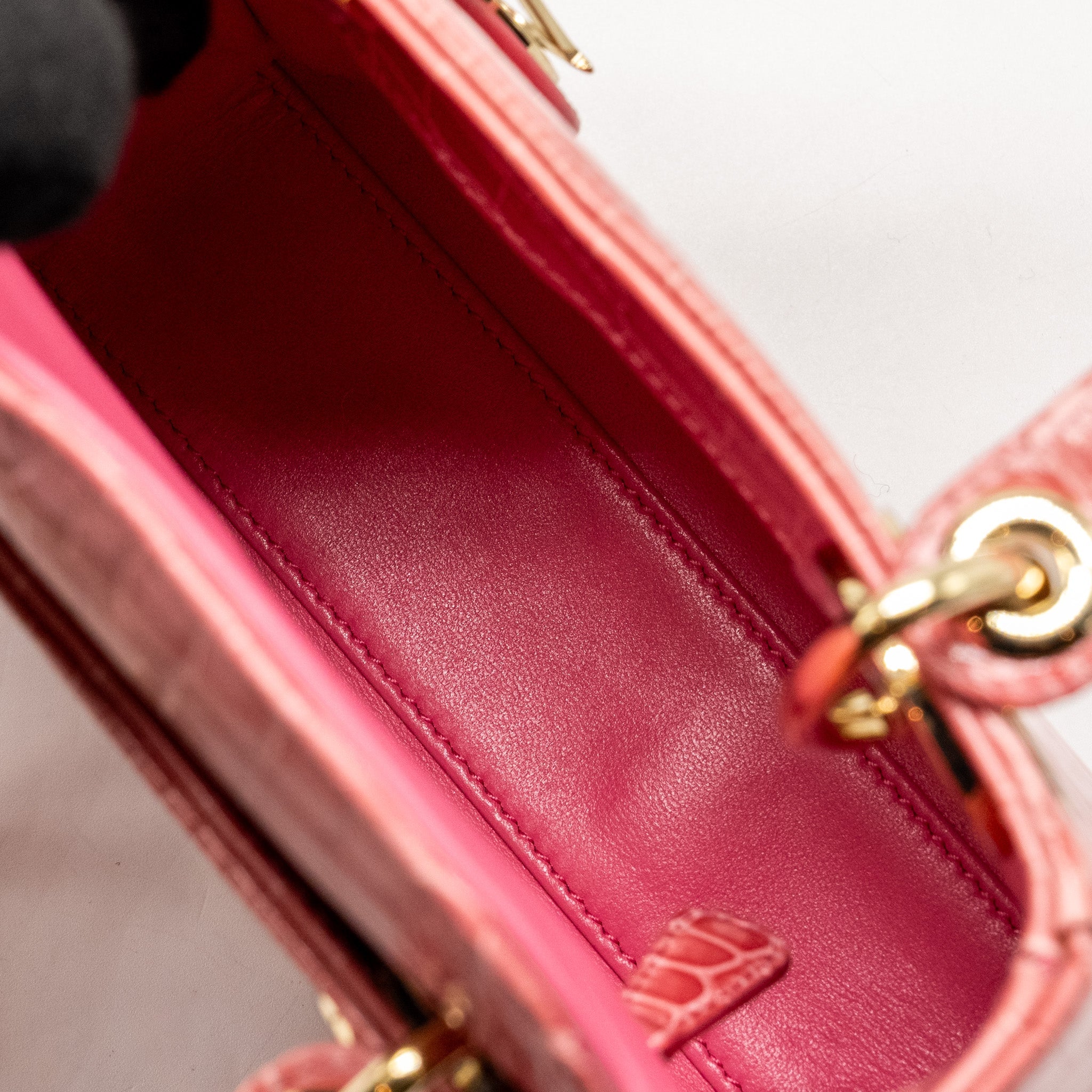 DIOR MINI LADY DIOR CROCODILE PINK LGHW