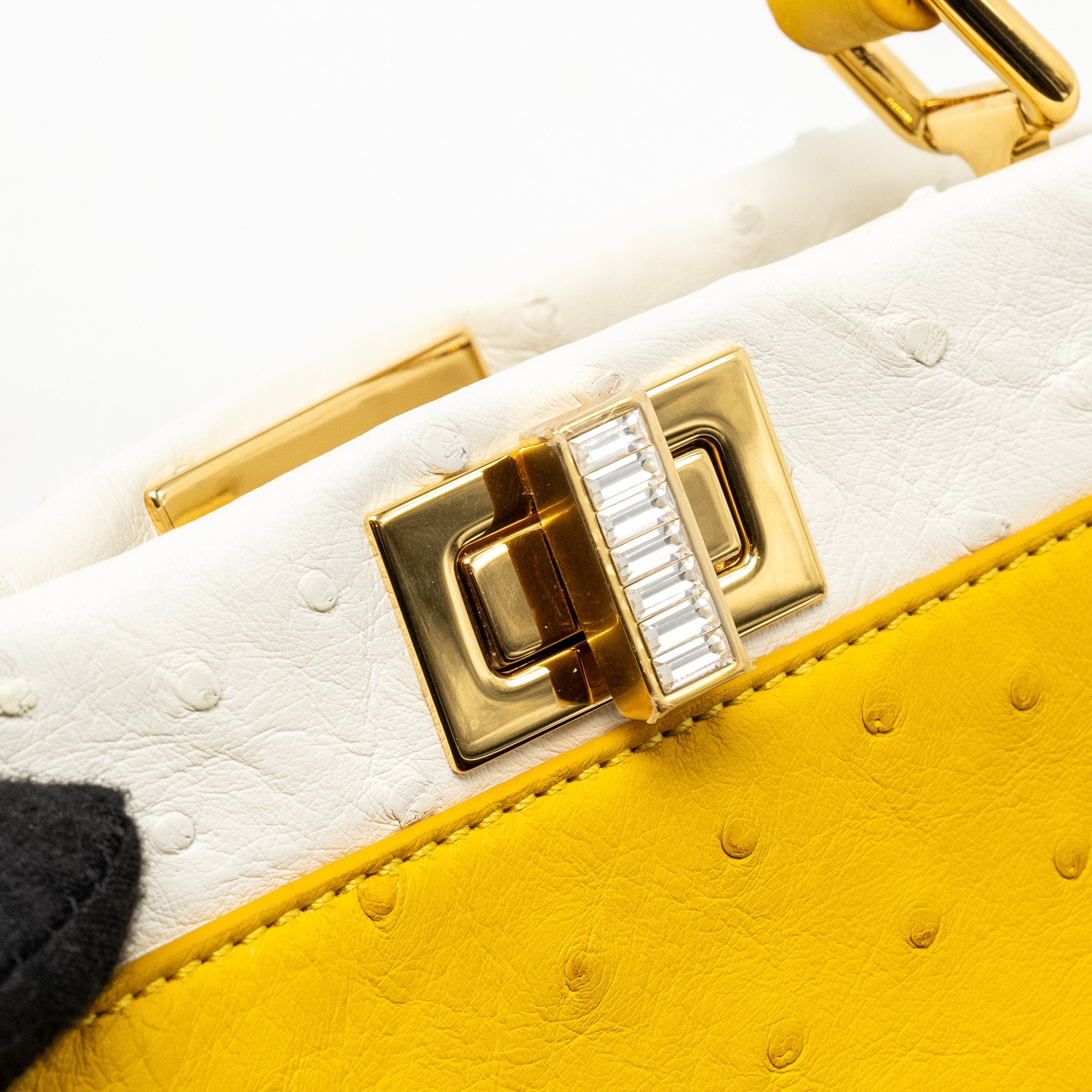 FENDI MINI PEEKABOO OSTRICH/CRYSTAL YELLOW/WHITE GHW