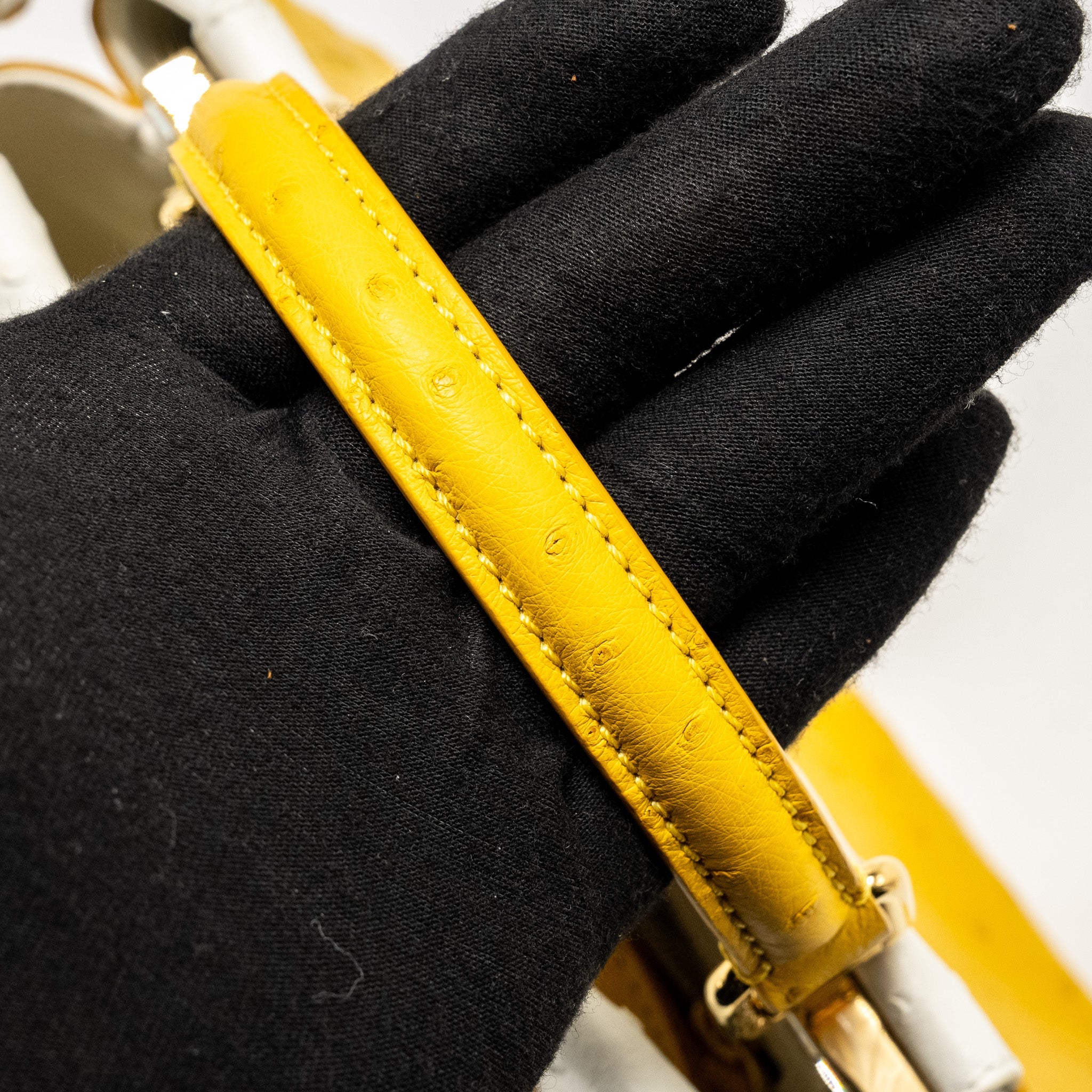FENDI MINI PEEKABOO OSTRICH/CRYSTAL YELLOW/WHITE GHW