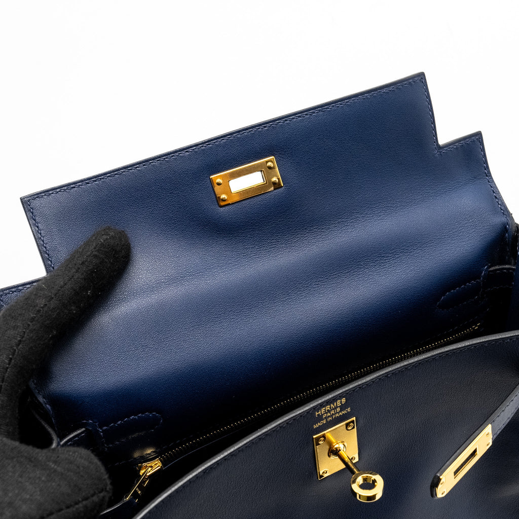 HERMES KELLY 25 SWIFT BLEU NAVY GHW