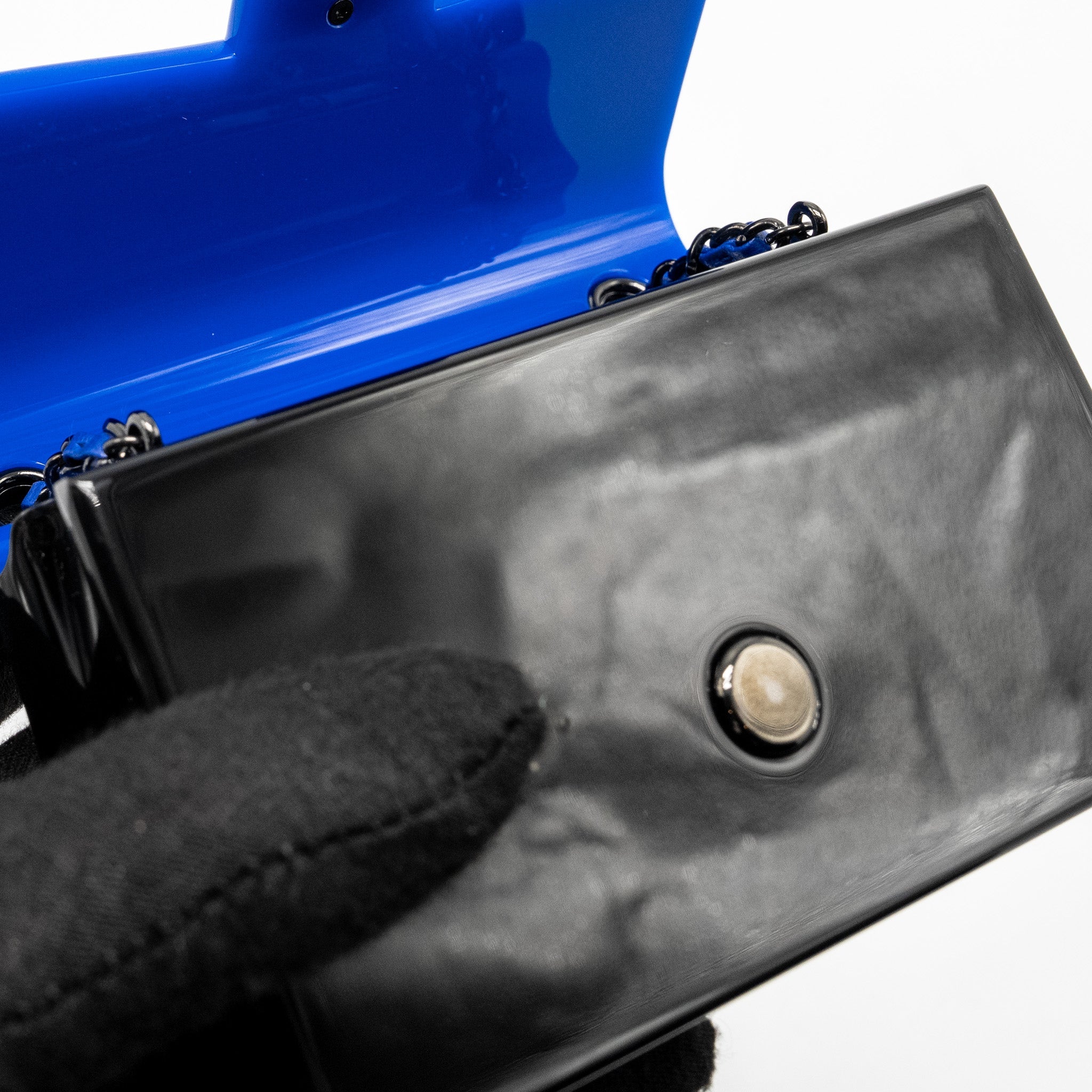 CHANEL 21K PLEXI FLAP EVENING BAG BLUE/BLACK WITH BLACK HARDWARE (MICROCHIP)